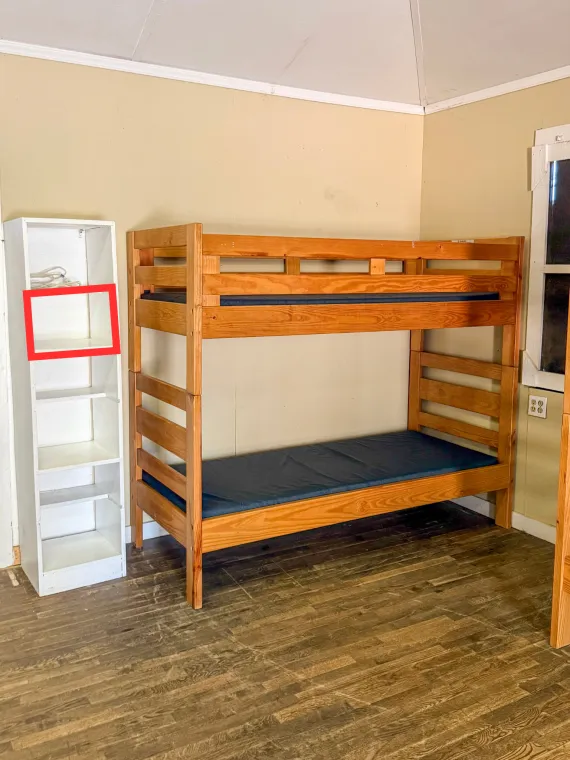 An image of the bunks and storage in Cabin 12.