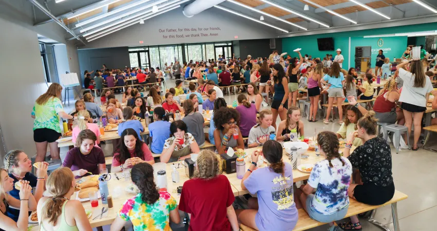 Lunch in dining hall at Camp Kanata